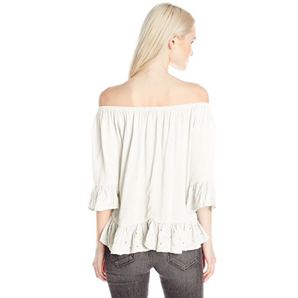 Ivory Ruffled Off Shoulder Eyelet Embroidered Top - Picture 2 of 2